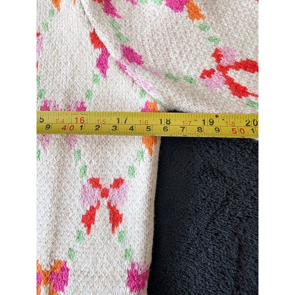 NWT Bow Print Coquette Artsy Cream Sweater Colorful Preppy - Picture 11 of 15